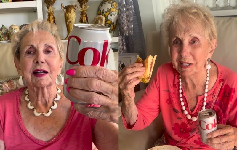 Femeie din SUA de 100 ani cu o coca cola în mână