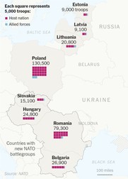 Harta cu grupurile de luptă NATO. România va avea dislocați 79.300 de soldați / Sursa The New York Time via NATO