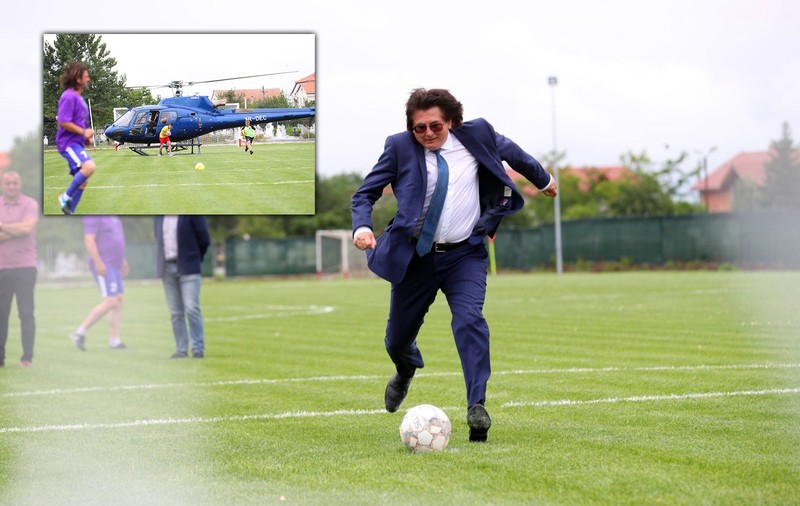 1.400 de euro a costat plimbarea mingii cu elicopterul, la inaugurarea stadionului de Liga a V-a, din Timiș. Primarul își rezervă „dreptul la tăcere”, Robu se laudă cu golul