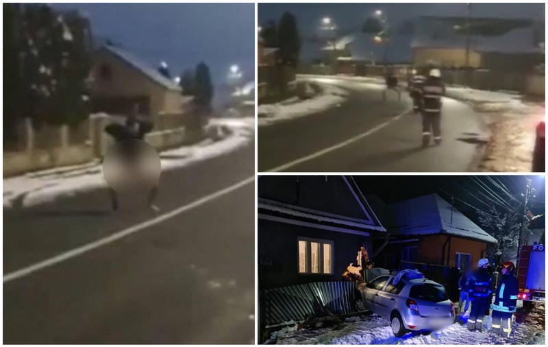 Un șofer și-a dat pantalonii jos și dezbrăcat a fugit de pompierii veniți să-l salveze din mașina care a distrus o casă, la Gilău, în Cluj