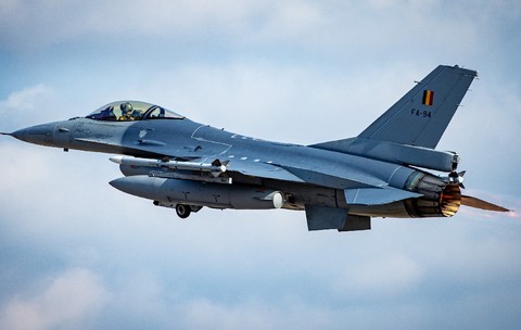 Un avion General Dynamics F-16AM Fighting Falcon al Forțelor Aeriene Belgiene. 3 februarie 2024.