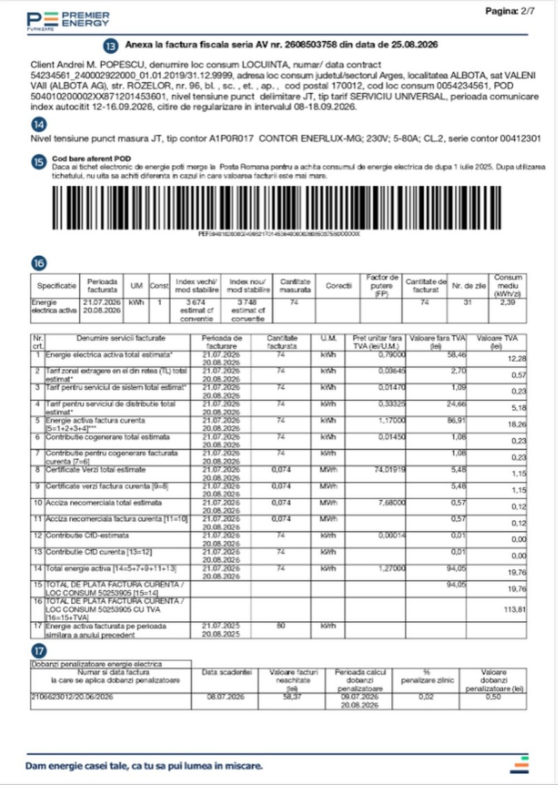 Factura Premier Energy, pagina 2