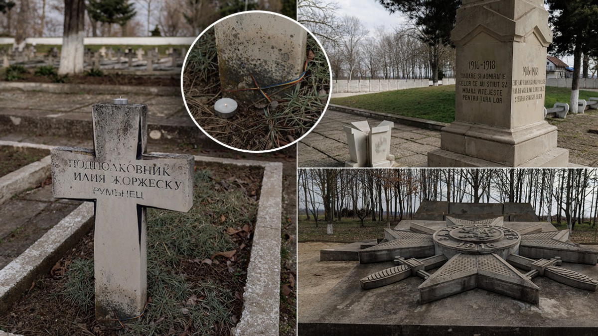 Un colaj cu fotografii dintr-un cimitir din Bulgaria