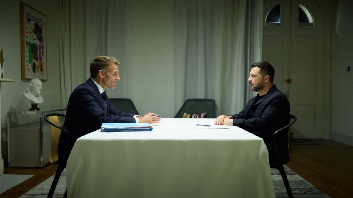 Emmanuel Macron și Volodimir Zelenski, în timpul discuțiilor din New York
