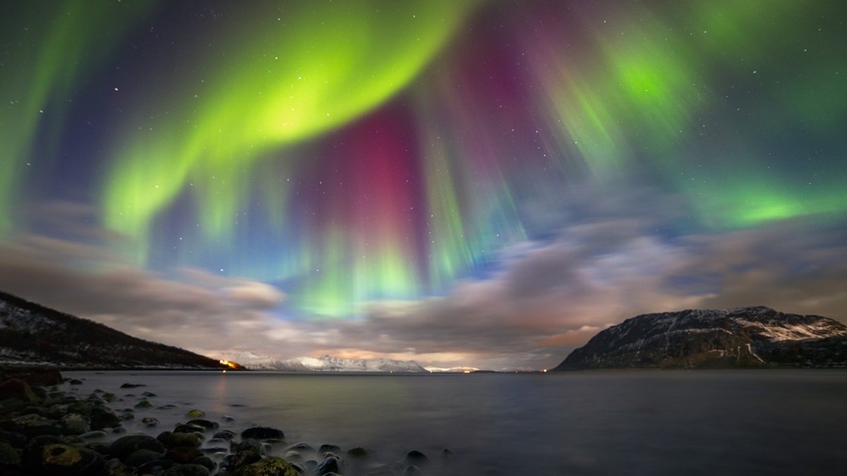 Aurora boreala observată în nordul Norvegiei