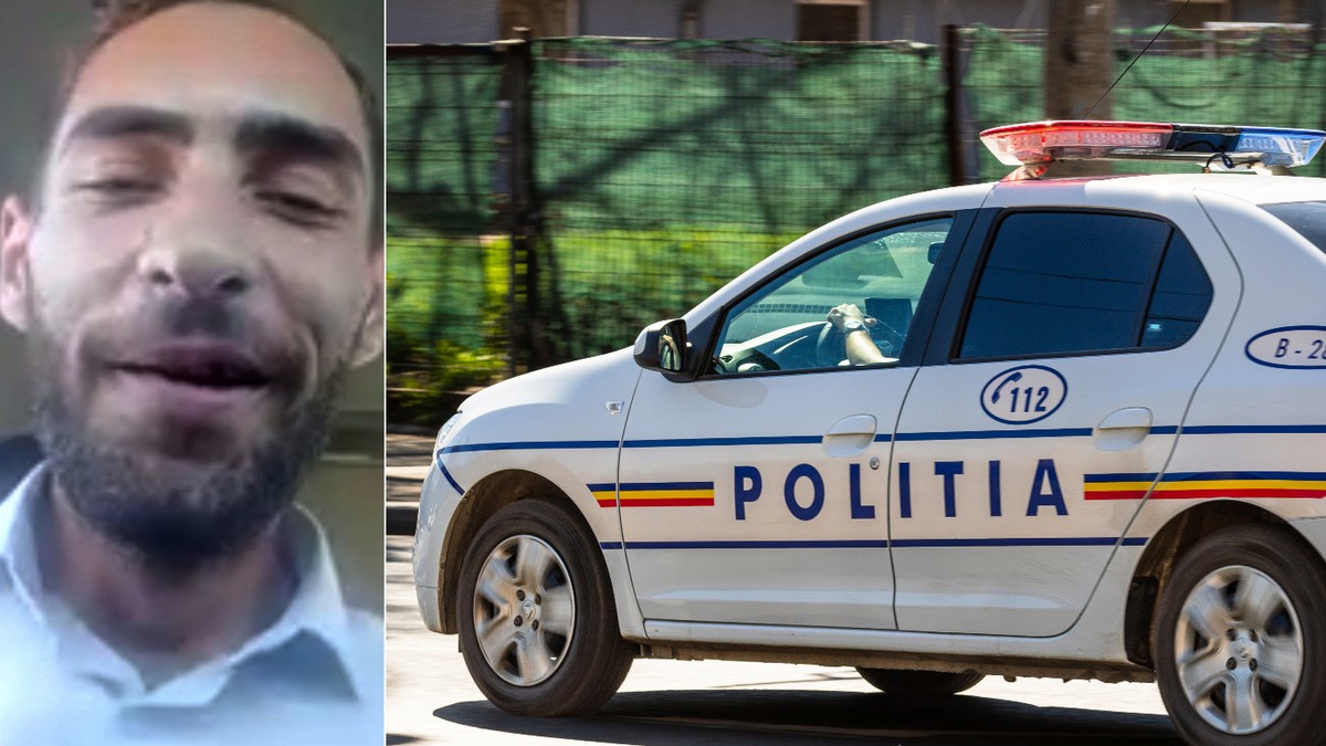 Un colaj cu un barbat si o masina de politie