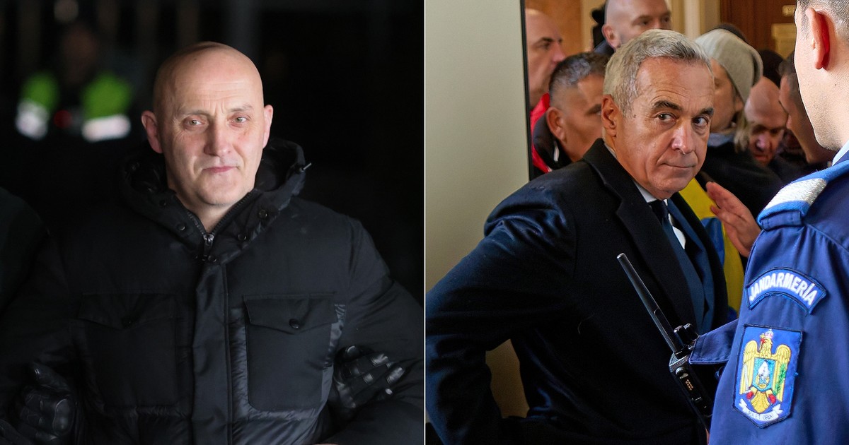 colaj foto format din două imagini: imaginea din stanga il arata pe horatiu potra, imbrăcat într-un hanorac negru, iar imaginea din dreapta il arata pe calin georgescu, imbrăcat in negru si inconjurat de politisti