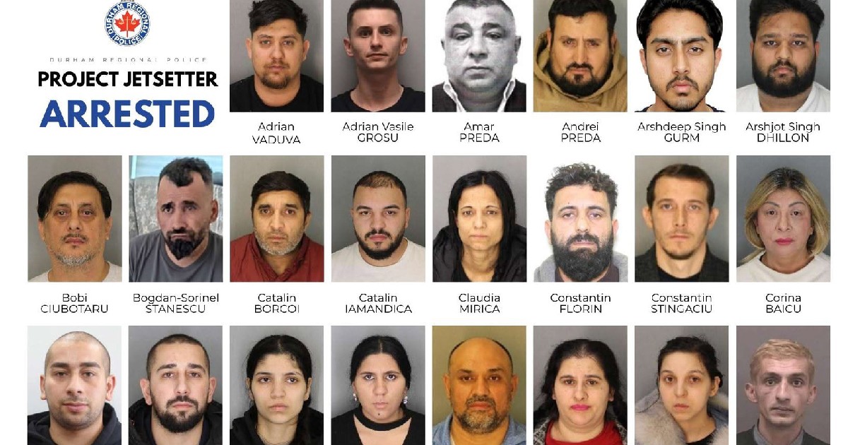O listă de persoane arestate în urma investigației „Project Jetsetter”, fiind prezentate de poliție