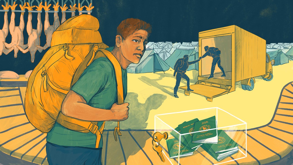 Fuga unui imigrant. Ilustrație de Roma Gavrilă