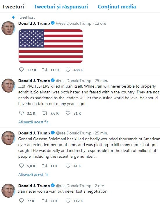 Mesajele scrise de Donald Trump pe Twitter (foto captură Twitter)
