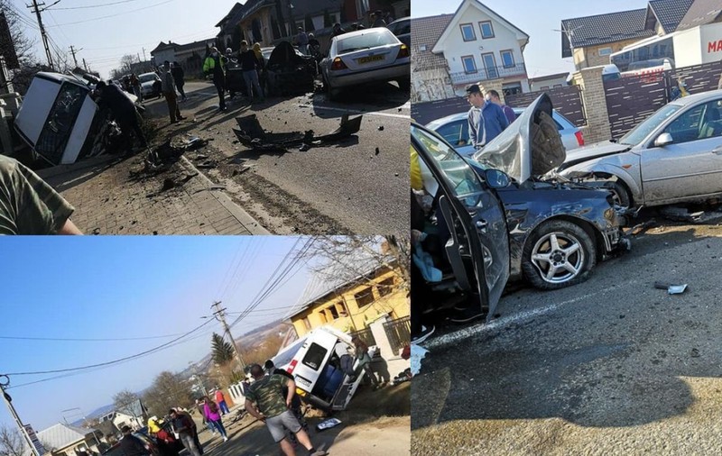 Accident grav în Suceava, între un microbuz școlar și două autoturisme. 23 de persoane au ajuns la spital