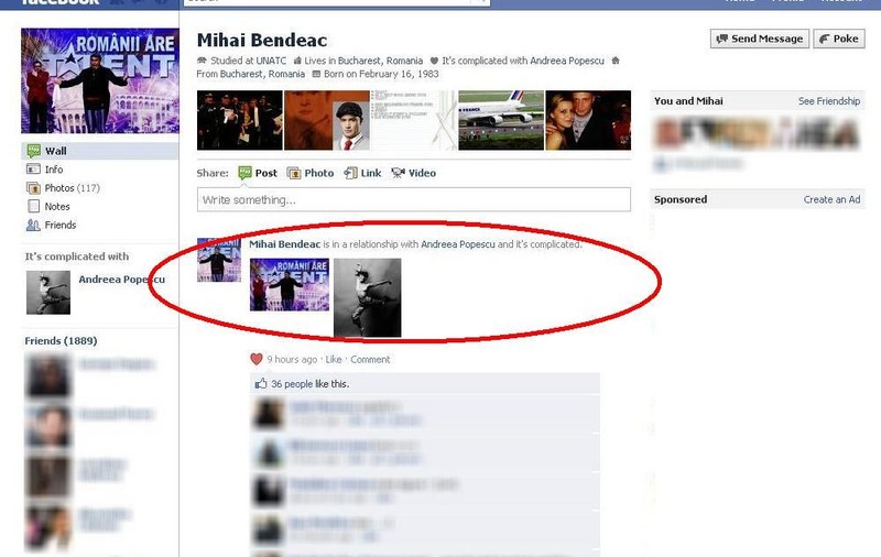 Bendeac şi-a oficializat pe Facebook relaţia cu Andreea Popescu