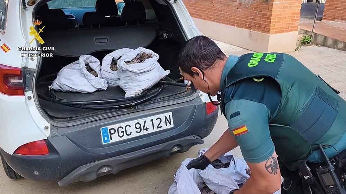 Patru români sunt cercetați în Spania după ce Garda Civilă a găsit în mașina lor saci cu cupru furat. Foto: Guardia Civil