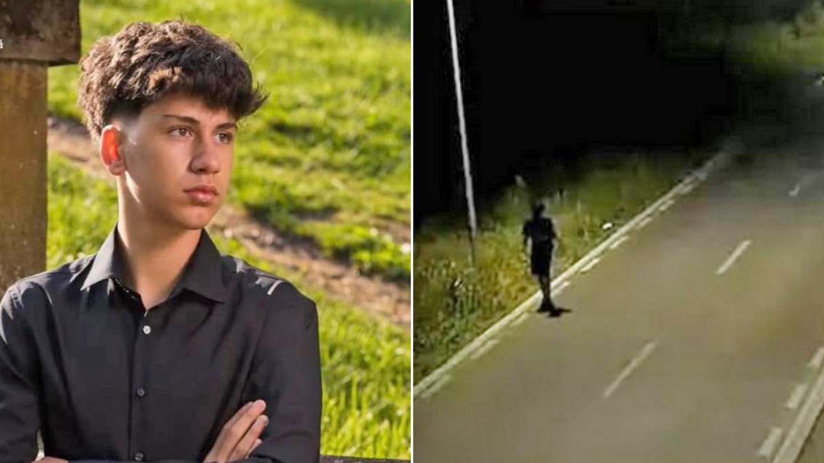 Colaj cu un tanar in camasa neagra si un pieton mergand noaptea pe carosabil