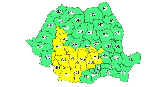 Zonele aflate sub alertă meteo