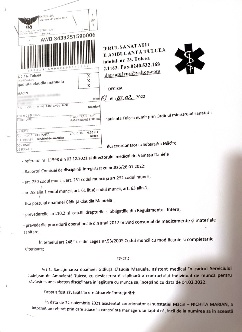 Decizie concediere Gîdiuţă