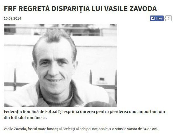 FRF, a pus pe siteul oficial poza lui Vazoda atunci când a decedat, intre timp au uitat şi i-au urat ”La mulţi ani”. foto: FRF.ro