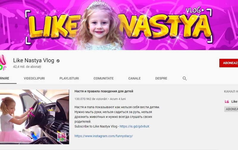 O fetiță născută cu paralizie cerebrală câștigă milioane de dolari pe YouTube. Ce români se află în topul youtuberilor