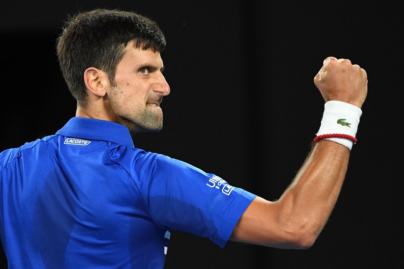 epa07323772 Novak Djokovic of Serbia in action during his Men's singles final match against Rafael Nadal of Spain at the Australian Open Grand Slam tennis tournament in Melbourne, Australia, 27 January 2019. EPA-EFE/JULIAN SMITH EDITORIAL USE ONLY AUSTRALIA AND NEW ZEALAND OUT