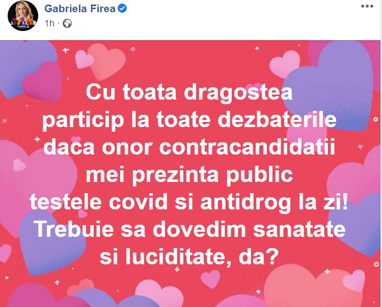 Postarea primarului pe Facebook
