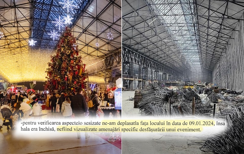 Un cetățean a reclamat în 2023 că în Hala Laminor se fac lucrări în paralel cu târgul de Crăciun. DSP s-a dus în 2024 și a răspuns că n-a găsit târgul