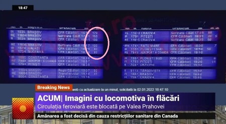 Întârzieri între 80 și 170 de minute aveau unele trenuri plecate dinspre Brașov spre București, la ora 18.47, din cauza blocajului | Foto: Captură Digi24
