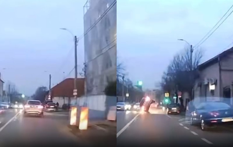 Momentul în care o șoferiță beată se răstoarnă cu mașina și lovește alte patru mașini, în Cluj. Avea o alcoolemie de 1,03 mg/l alcool pur în aerul expirat