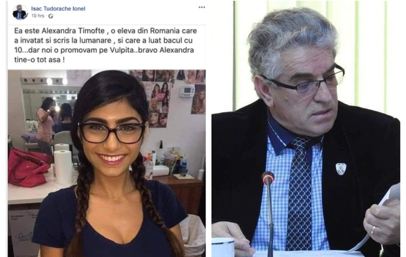 Capcanele internetului. Un consilier local PSD a distribuit o poză cu actrița porno Mia Khalifa care era prezentată ca “elevă de 10 la Bac”