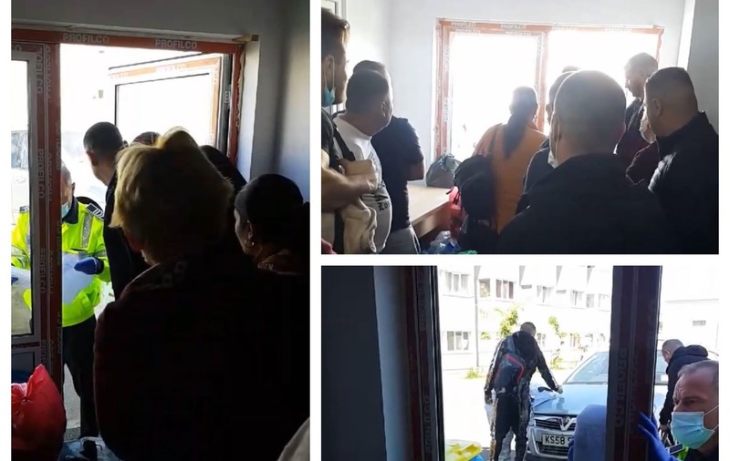 Imagini de la Galați: oamenii care ies din carantină se îngrămădesc la ieșire și sunt „verificați” de DSP pe capota unei mașini