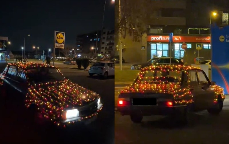 Un bihorean a împodobit o Dacia 1310 cu sute de beculețe de Crăciun și a stârnit un val de reacții: „Costă mai mult instalația decât cotețul”