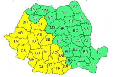 17 județe sunt sub cod galben până pe 18 mai, ora 6.00