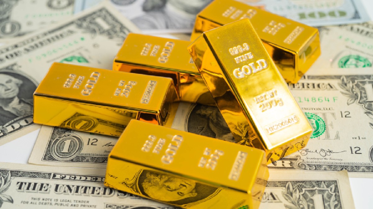Bară de aur pentru bancnotele, finanțele și economia în dolari americani.