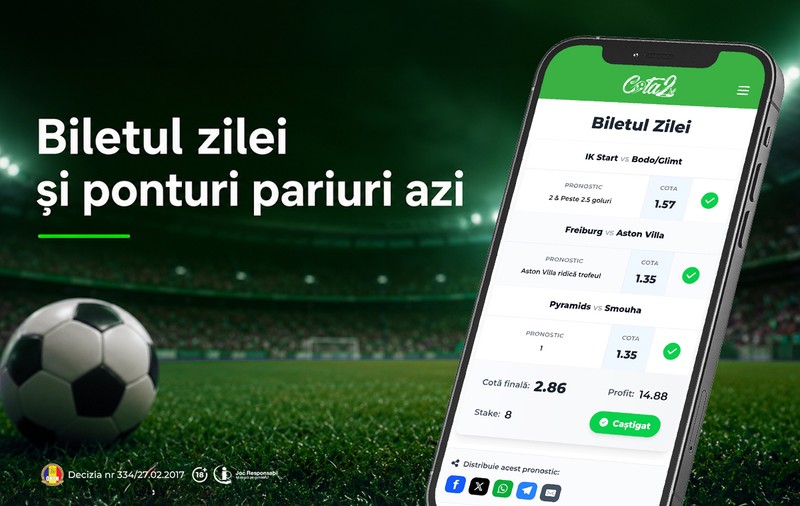Unde găsești biletul zilei și ponturi pariuri azi: Cota2.ro, platforma cu selecții actualizate