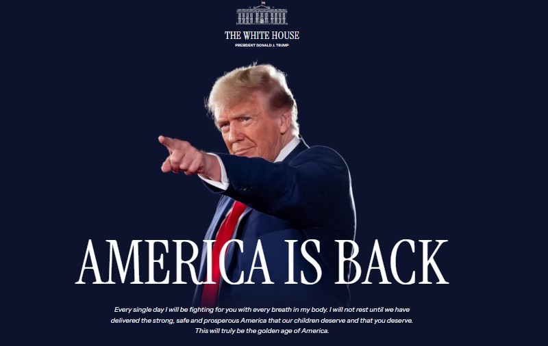 Site-ul Casei Albe, în momentul depunerii jurământului: „America s-a întors”. Promisiunea lui Donald Trump