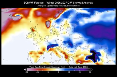 Europa ar putea avea mai puțină zăpadă în nord-vest și sud / Severe Weather Europe