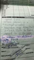 Foaia de externare, în care se arată că părinții și fetița lor au fost chemați la control abia după 3 săptămâni