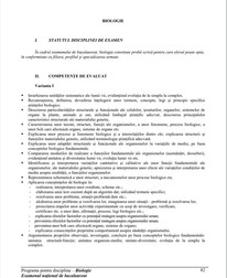 Programa Bac 2021 - Biologie și anatomie