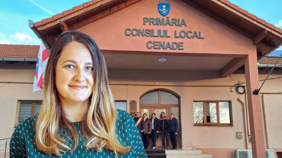 Colaj cu Primaria Cenade si o consilieră imbracata in verde