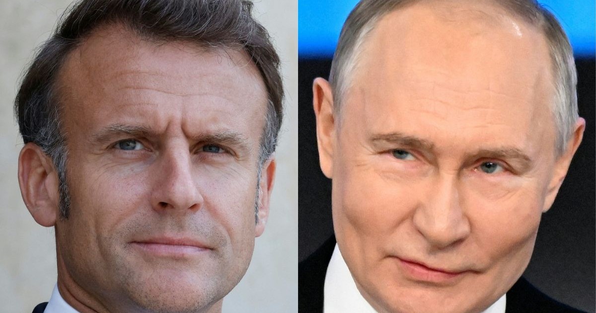Colaj Emmanuel Macron și Vladimir Putin