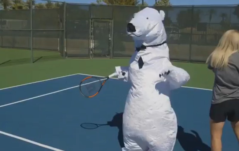 Simona Halep a jucat tenis deghizată într-un urs polar gigant / VIDEO