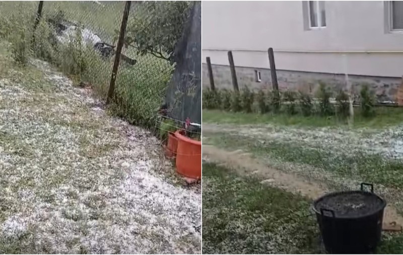 Val de grindină peste Călimănești. Străzile au fost acoperite de gheață în doar câteva minute | VIDEO