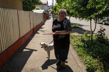 O doamnă care locuieşte în cartierul Poștă a ieşit să plimbe câinele