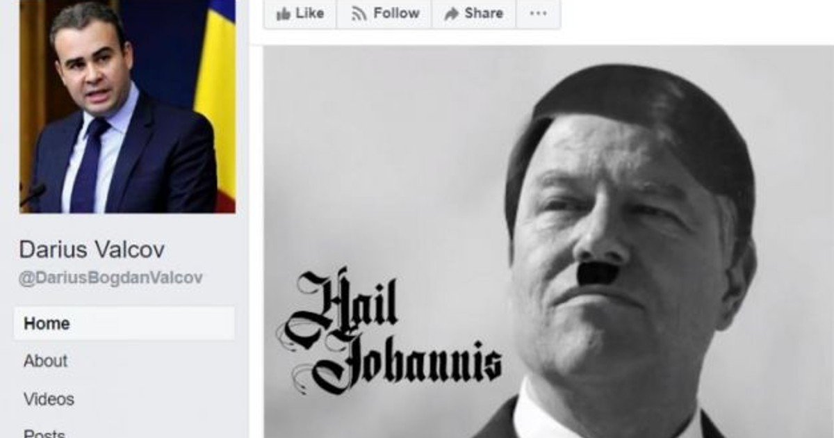 Comparația președintelui Klaus Iohannis cu Hitler, ilustrată grafic de consilierul de stat Darius Vâlcov, a ajuns în presa internațională. Forumul Democrat al Germanilor din România îi cere demiterea
