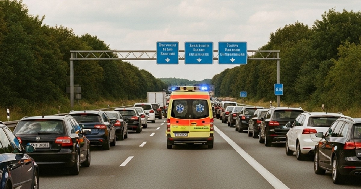 Șoferii au făcut un culoarul de salvare sau de urgență pentru o ambulanță pe o autostradă din Germania