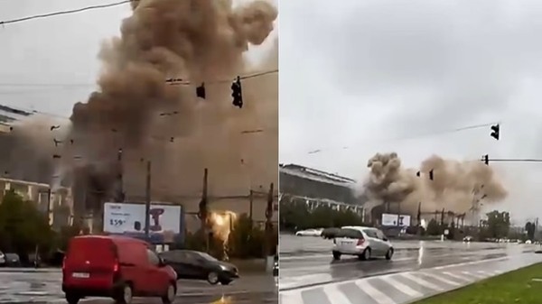 Explozie la CET Iași, văzută din stradă, în timp ce pe drum circulau mașini