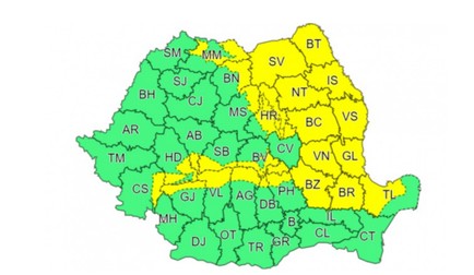 Harta zonelor aflate sub avertizare cod galben