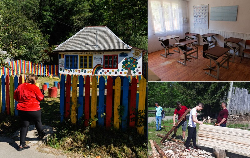 REPORTAJ. Școala colorată din Țara Moților, renovată de copii și săteni, are 6 elevi și 10 preșcolari. „Cei mici au pictat, adulții au făcut restul”