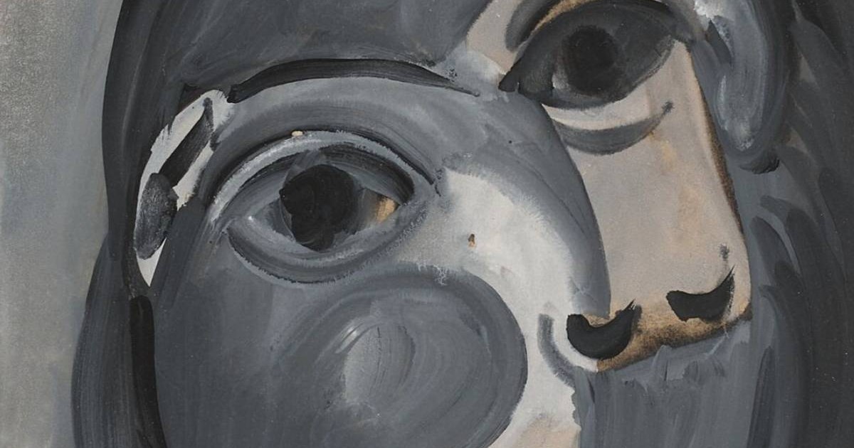 Cadru strans cu tabloul lui Pablo Picasso, „Tête de femme (Dora Maar)”, in nuante de gri, negr, alb si maro