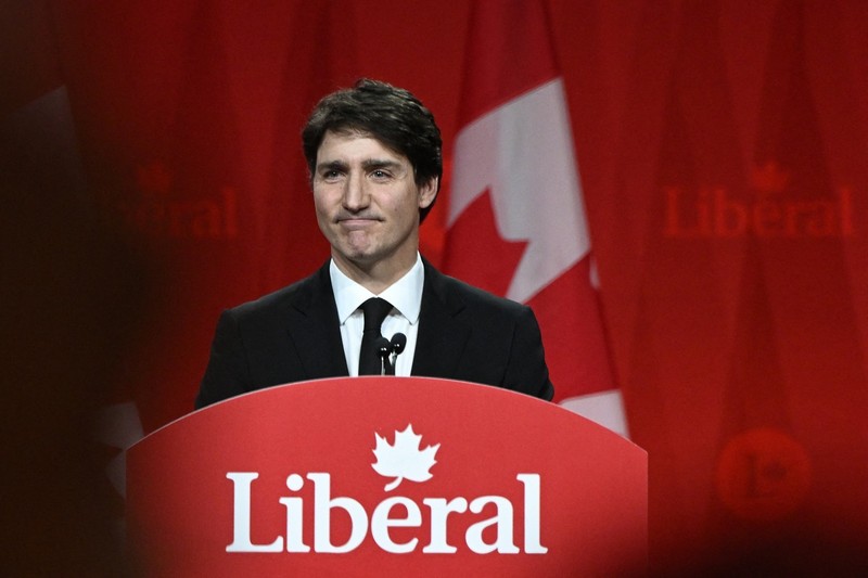 OTTAWA, CANADA - MARCH 9: Prime Minister Justin Trudeau speaks on stage at the 2025 Liberal Leadership results ceremony, addressing party members and supporters at Rogers Centre, in Ottawa, Ontario, Canada, on March 9, 2025. Stringer / Anadolu,Image: 974156921, License: Rights-managed, Restrictions: , Model Release: no