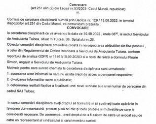 Extras din convocarea primită de medicul Daniela Vameșu